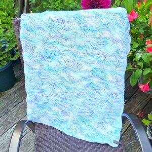 Handknit Large Baby Blanket - Soft Machine Washable 38x32"